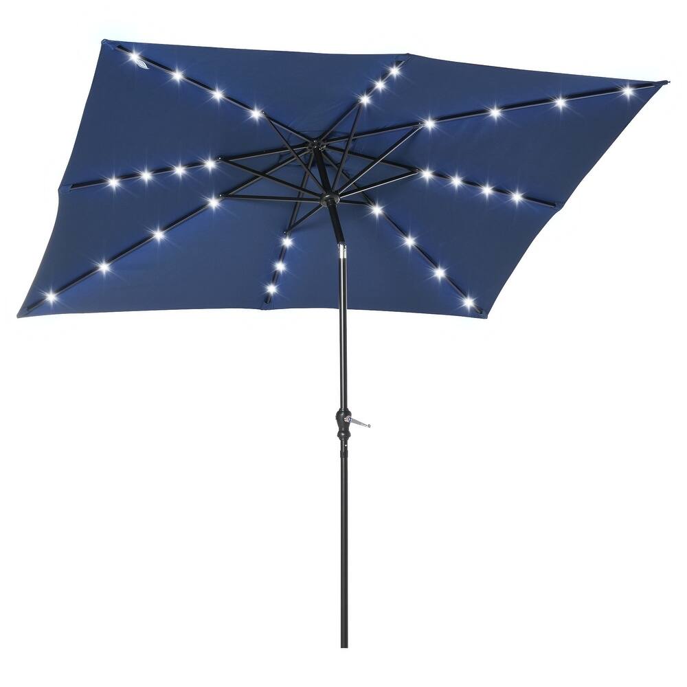 Outsunny 9'x7' Solar Umbrella,LED Lighted Patio Umbrella for Table or Base with Tilt & Crank Outdoor Umbrella for Garden
