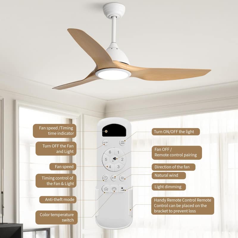 52" High CFM Modern Ceiling Fan with Remote Control and Reversible Blades With Light