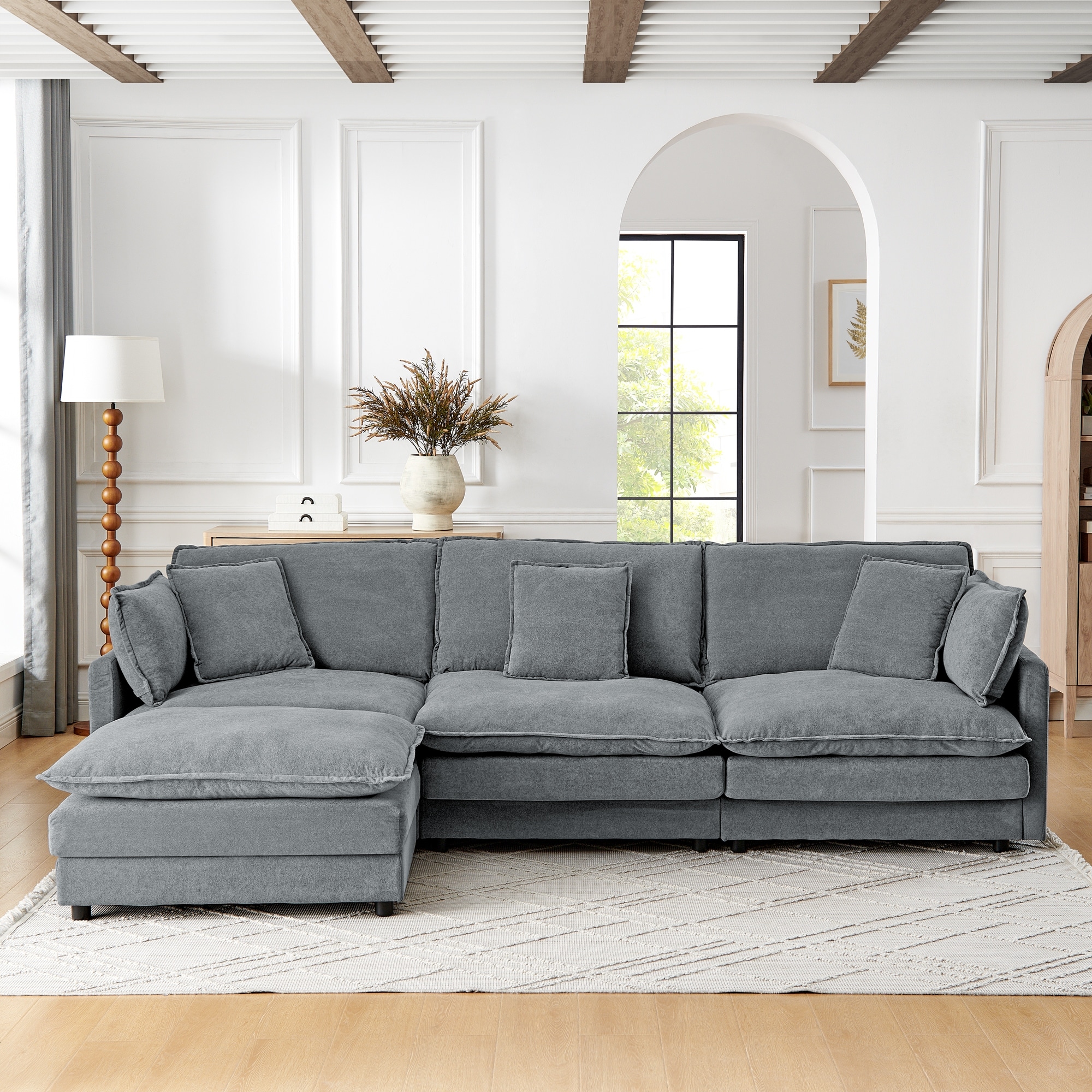 Roomfitters Modular L-Shaped Sectional Sofa with Ottoman, Plush Towel Fabric 4-Seater