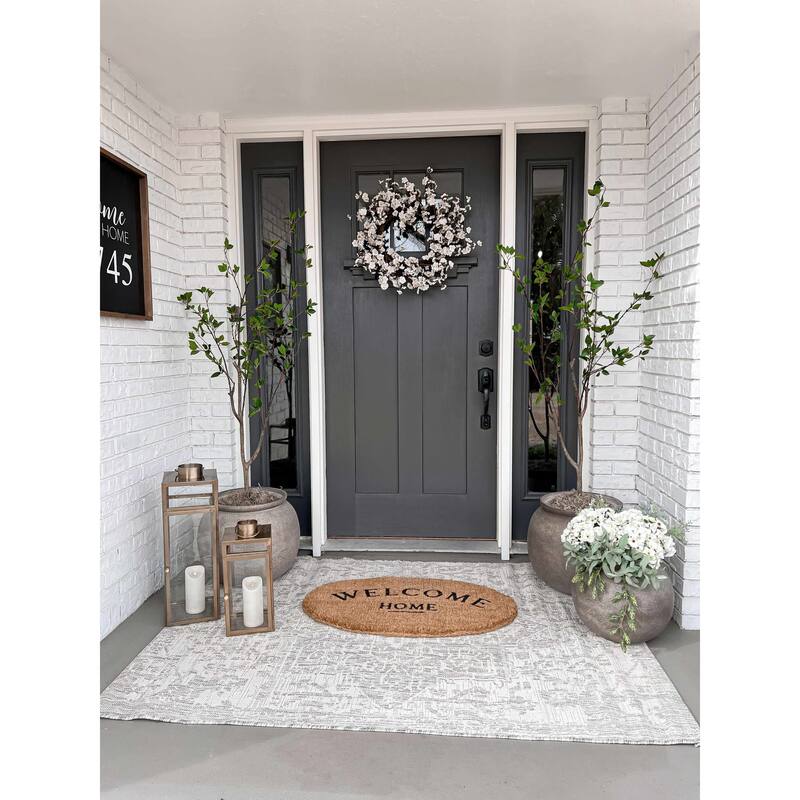 Hauteloom Canadian Living Room, Bedroom Patio Outdoor Area Rug - Gray, Medium Gray, Peach - 2' x 2'11"