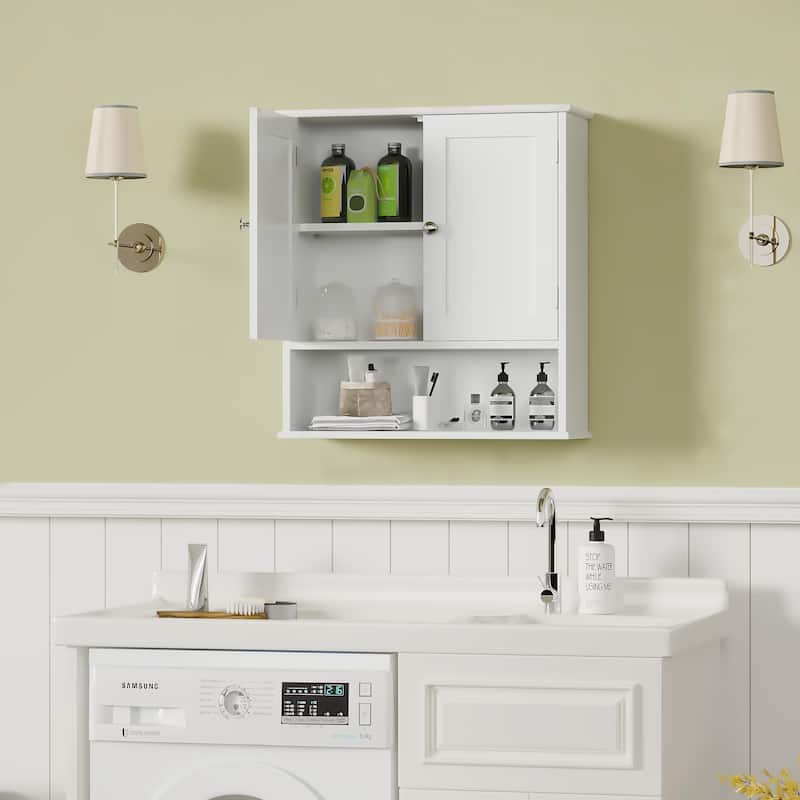 Bathroom Wall Cabinet with Door, Over Toilet Storage Cabinet with and Adjustable Shelves, 3-Tier Medicine Cabinet Wall Mounted