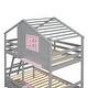 preview thumbnail 10 of 11, Gray Twin over Twin Size Solid Wood Bunk Bed with 2 Drawers, 1 Storage Box, 1 Shelf, Window and Roof