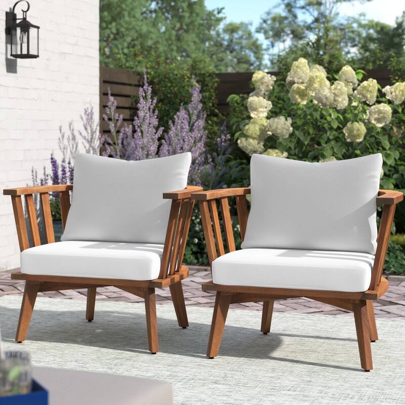Roomfitters Outdoor Acacia Wood Patio Club Chair with Thick Waterproof Cushion, Deep Seating for Balcony