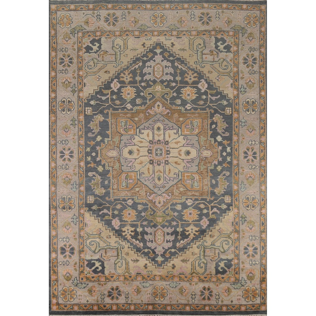 Geometric Heriz Serapi Indian Area Rug Handmade Wool Carpet - 8'9" x 12'0"