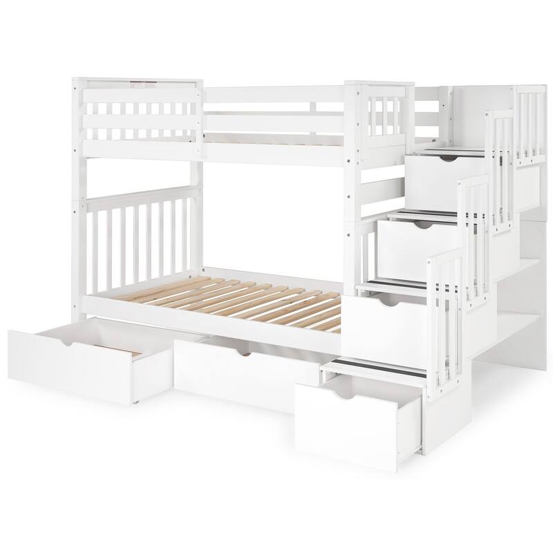 Taylor & Olive Trillium Tall Twin over Twin Stairway Bunk Bed, Drawers