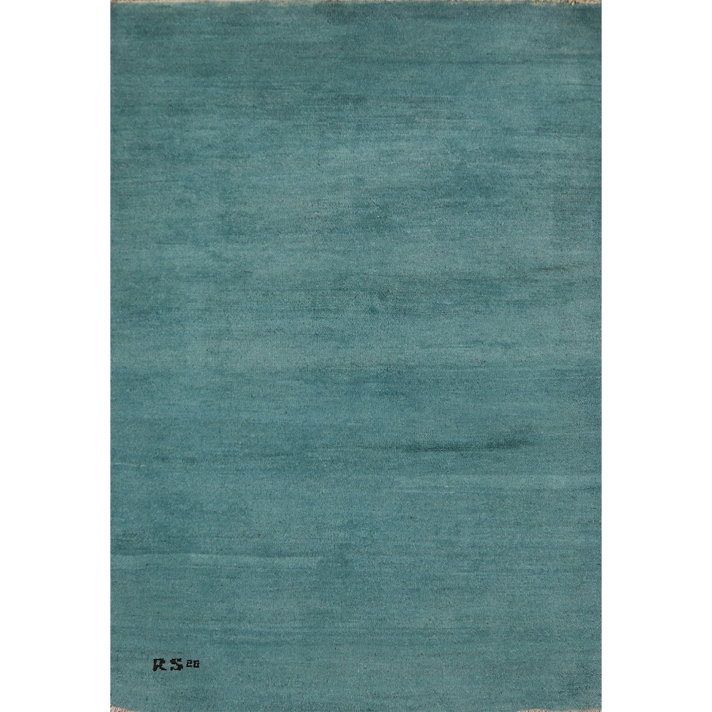 Modern Gabbeh Oriental Rug Solid Handmade Wool Carpet - 3'4"x 4'9"