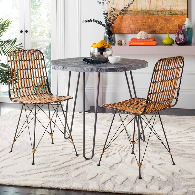 SAFAVIEH Innocenta Wicker Croco Brown Dining Chair (Set of 2) - 18.1" x 19.7" x 33.7" - 18Wx20Dx34H - Natural/Black