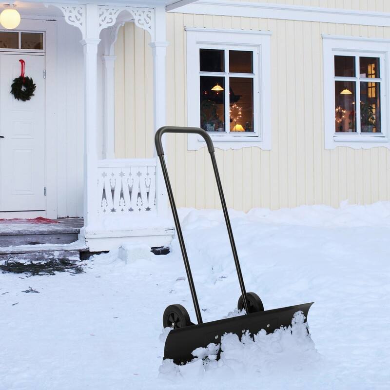 39 in. Black Snow Shovel Rolling Snow Pusher with 2 Wheels - 37.37 x 7.87 inch - 37.37 x 7.87 inch