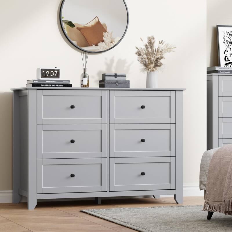 5/6 Drawer Dresser for Bedroom, Dresser with Deep Drawers & Metal Knobs, Modern Wooden Chests of Drawers - 6-drawer - Grey