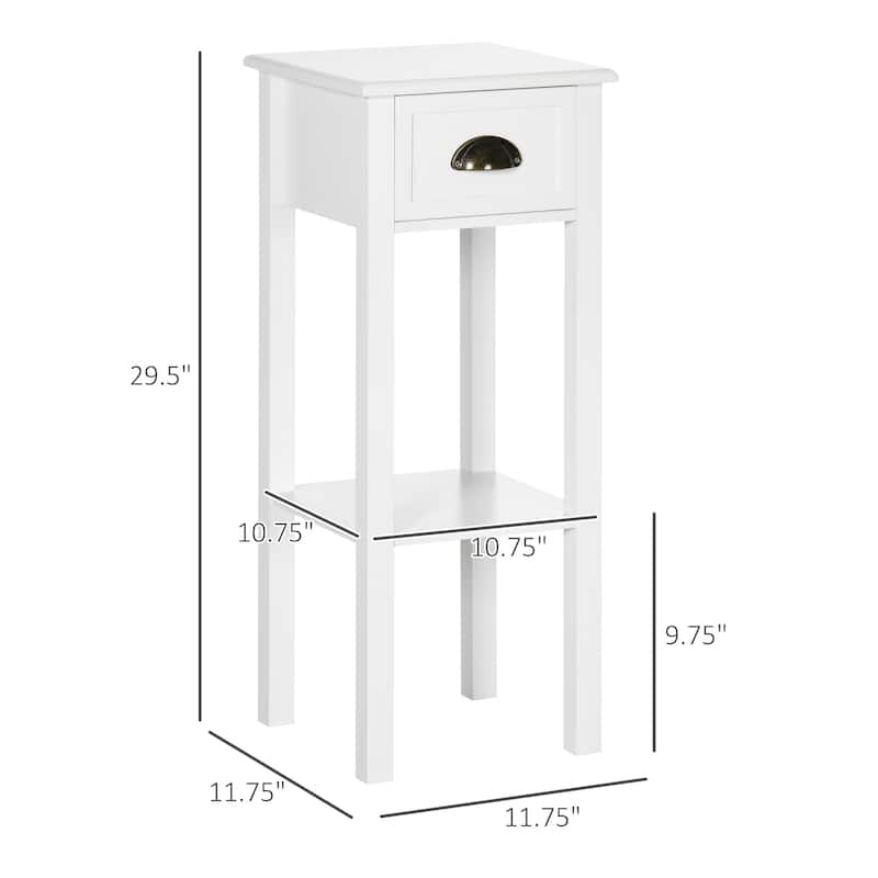 2-Tier Side Table with Drawer, Narrow End Table with Bottom Shelf, for Living Room or Bedroom,