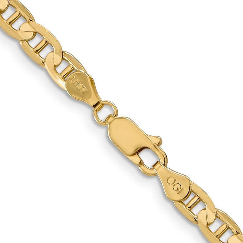 Curata 14k Yellow Gold Solid 4.5mm Concave Mariner Anchor Chain Anklet 9 Inch