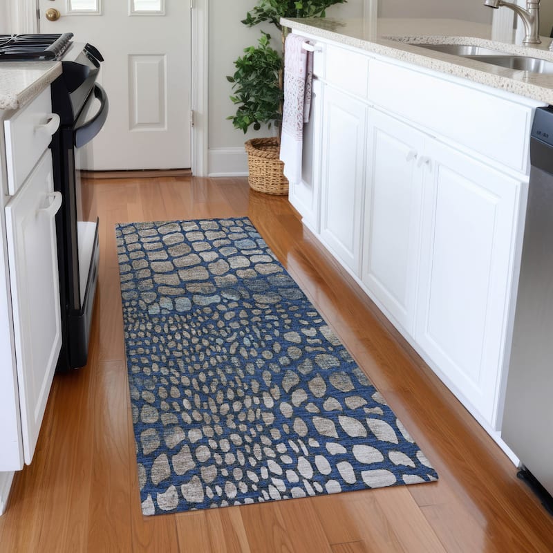 Premium Washable Super Soft Modern Cobblestone Mayfield Rug - Navy - 2'3" x 7'6"
