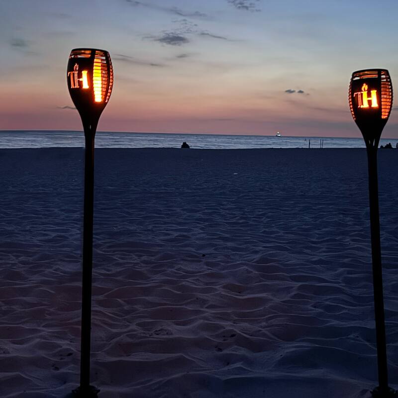Solar Torch and Ground Spike Kit – 2-Pack with Adjustable Height, Drill Chuck included - 31"43"55"