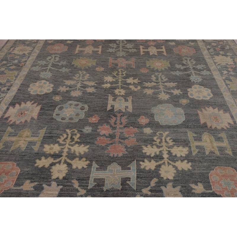 Vegetable Dye Oushak Oriental Area Rug Handmade Grey Wool Carpet - 8'4"x 9'11"