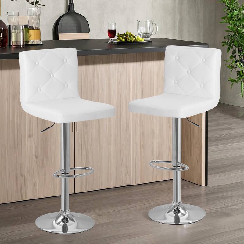 VECELO Bar Stools Set of 2 Armless Adjustable Swivel Modern PU Leather Button Barstools Four Colors are Available