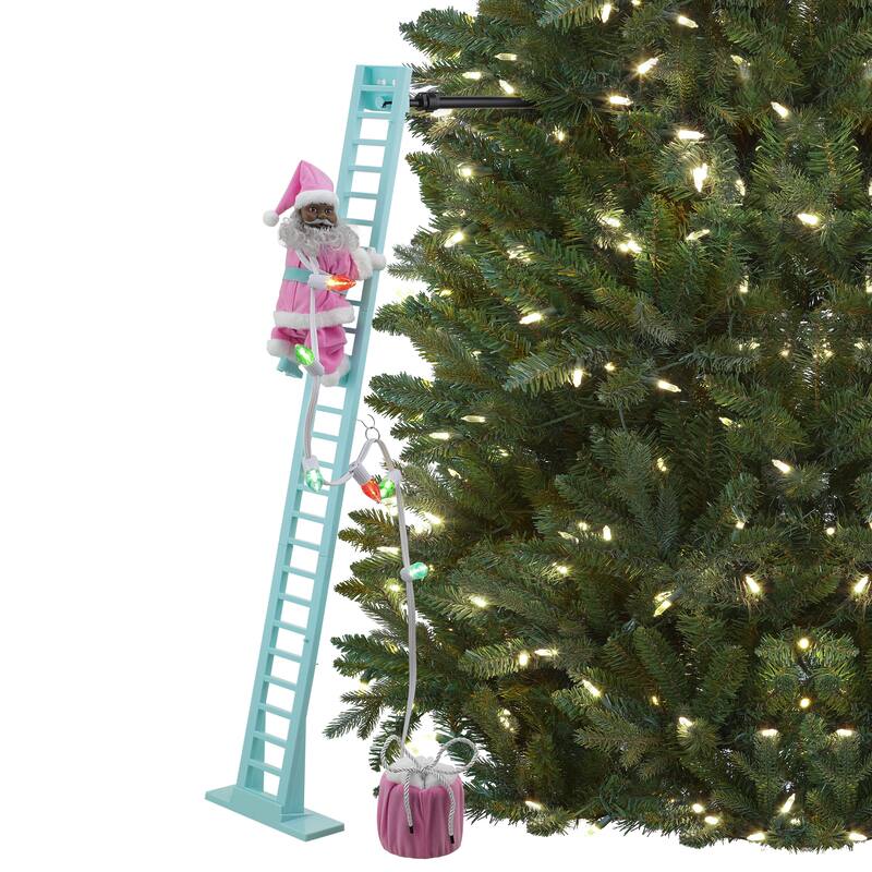43" Animated Pastel Super Climbing Black Santa