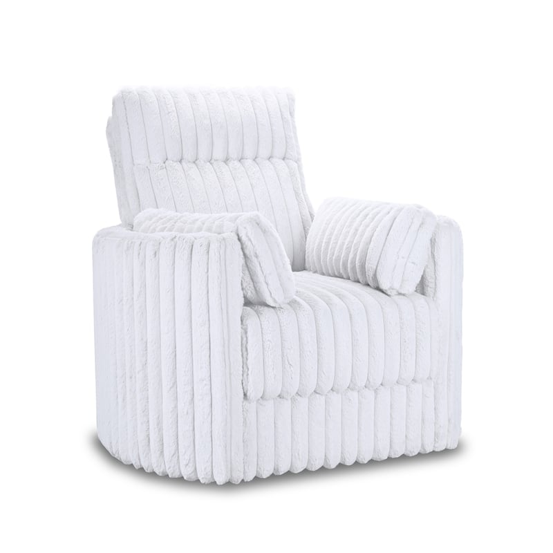 Ezo Swivel Accent Chair, Channel White Polyester Corduroy, 2 Pillows