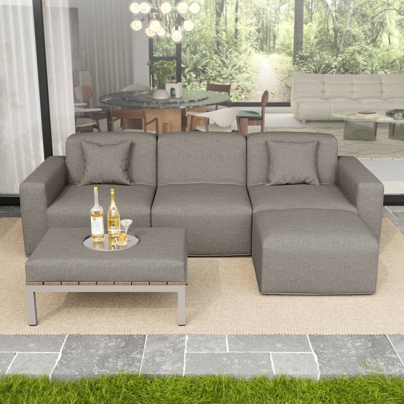 5-Piece Modular Sets Sectional Sofa Set Patio Conversation Sets - Grey