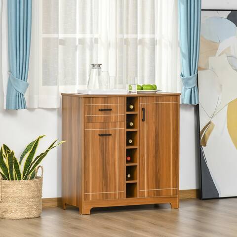 HOMCOM Retro Wine Cabinet for 6 Bottles, Wine Rack Sideboard Serving Bar with 2 Cabinets and 1 Drawer, Brown