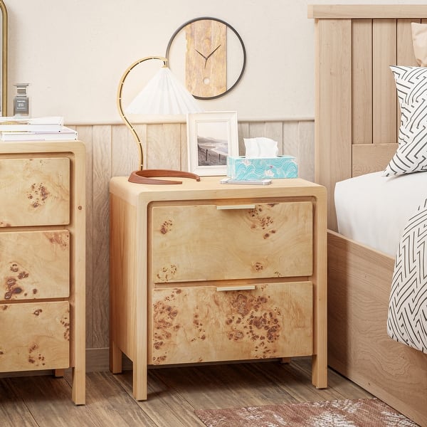 COZAYH Farmhouse 3 Drawer Home Bedroom Nightstand with Burl Wood Finish, Natural
