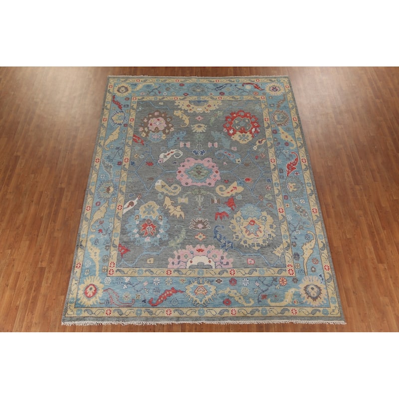 Gray & Blue Oushak Oriental Area Rug Handmade Wool Carpet - 8'11"x 11'8"
