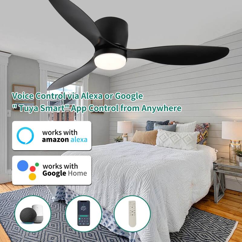 52"Smart Flush Mount Ceiling Fans with Lights Remote,Quiet DC Motor,Low Profile Ceiling Fan,Control with WIFI Alexa App,Dimmable