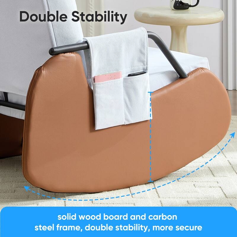 Mixoy Corduroy Upholstered Rocking Chair with Wooden Legs Wrapped in Leather,Adjustable Footrest