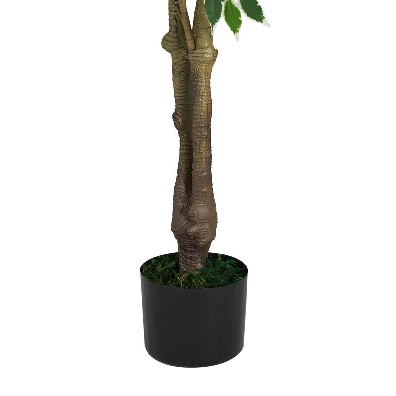Roomfitters 69'' Artificial Ficus Tree, Tall Faux Indoor Plant with Black Plastic Pot for Home Decor, Green