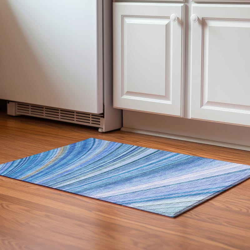 Premium Washable Super Soft Striped Abstract Mayfield Rug - Blue - 1' 8" x 2' 6" - Rectangle