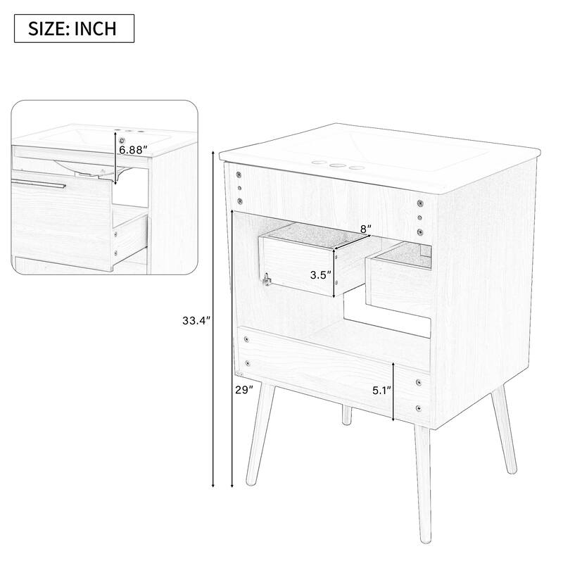 24" Bathroom Vanity with Sink Combo, Multi-functional Bathroom Cabinet with Drawer, MDF Board, Natural