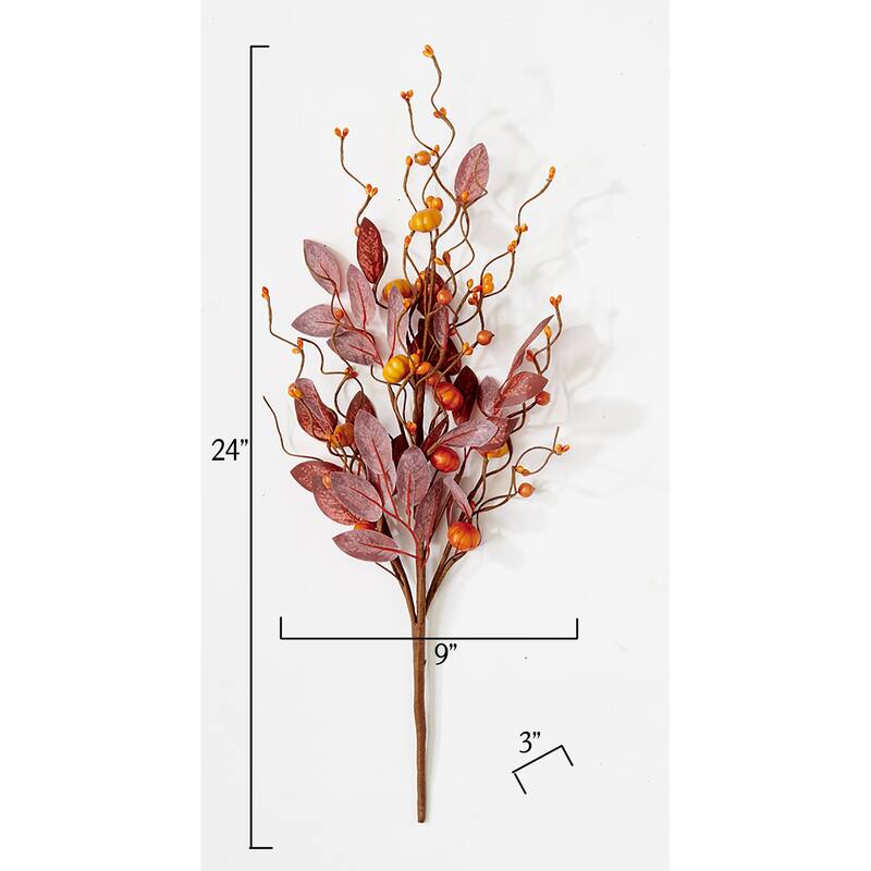24" Mini Artificial Fall Harvest Pumpkin & Leaves Spray, Set of 3 - 24