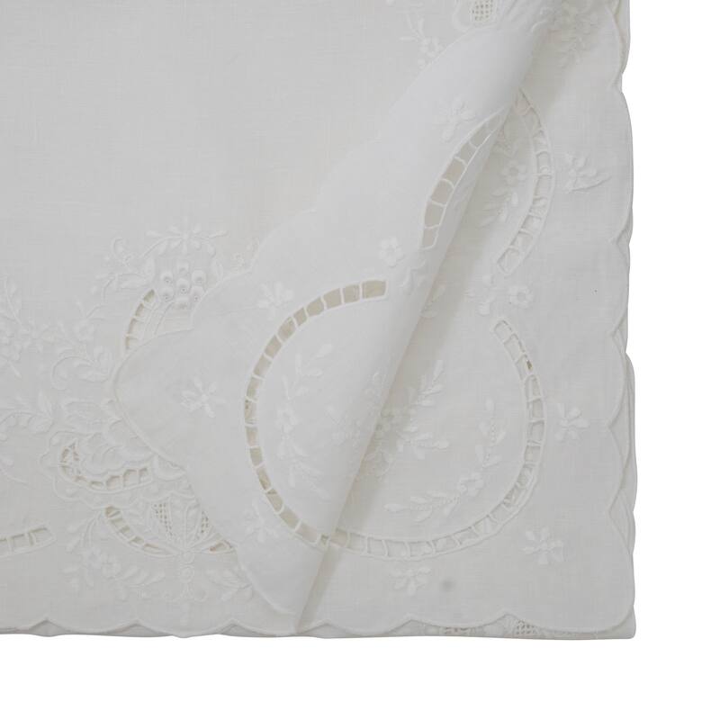 Embroidered Linen Table Runner - Decorative Scalloped Table Runner for Dining & Console Tables