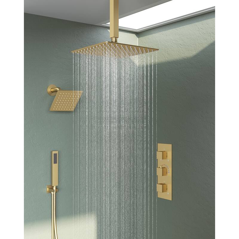 GRANDJOY 12" Ceiling-Mount Shower System Rainfall Shower Head with Anti-Scald Valve