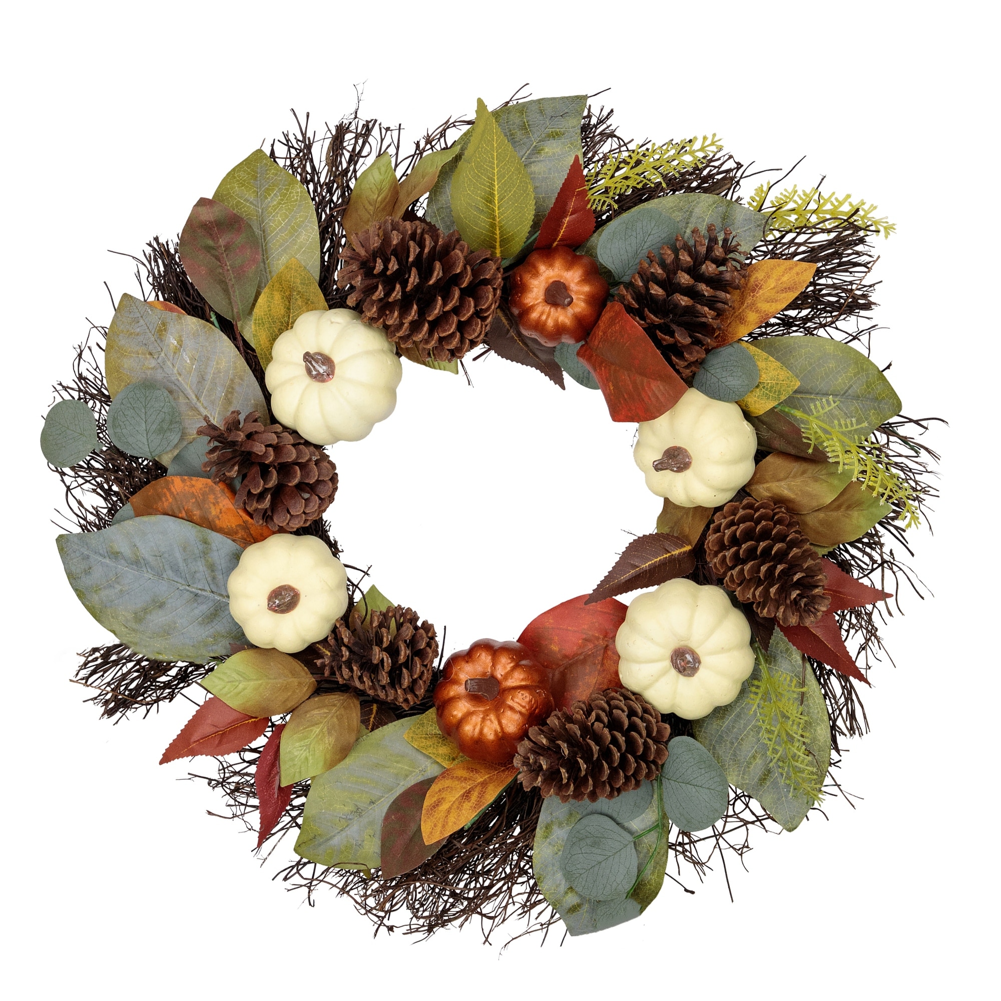 Pumpkin Pinecone and Gourd Artificial Fall Harvest Wreath 24-Inch Unlit - 24"