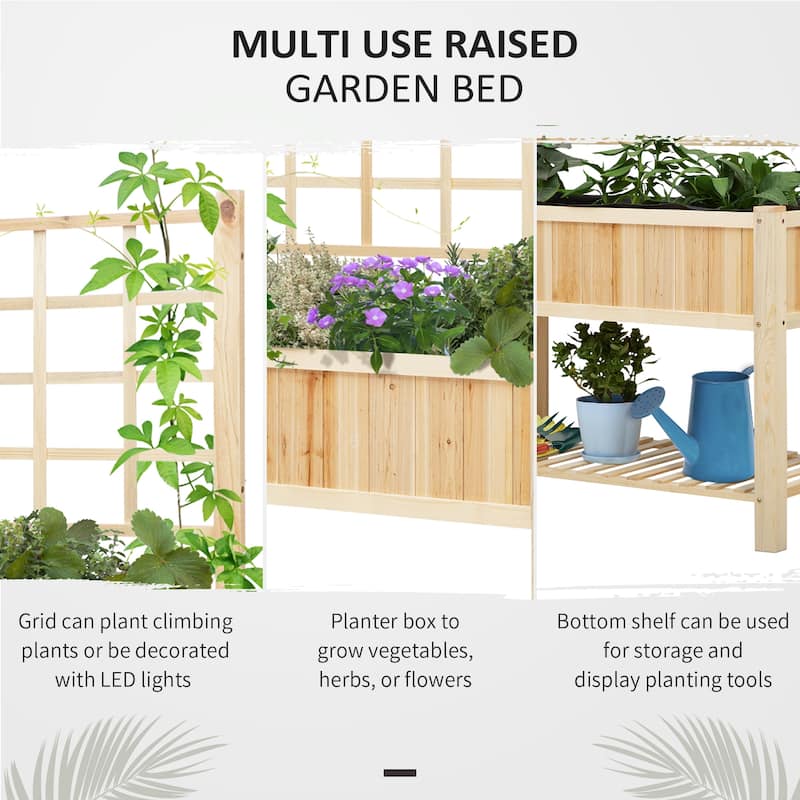 Decorative 2-Level Garden Planter Box with Storage Shelf and Trellis