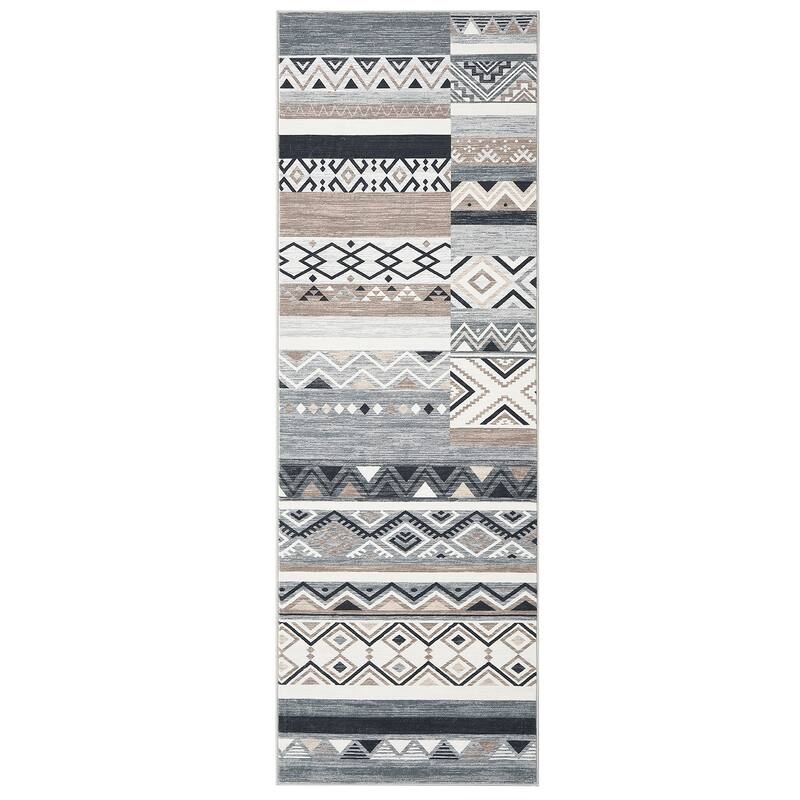 Area Rug Washable Living Room Rugs Vintage Geometric Area Rug Soft Low Pile Non-Slip Area Rug