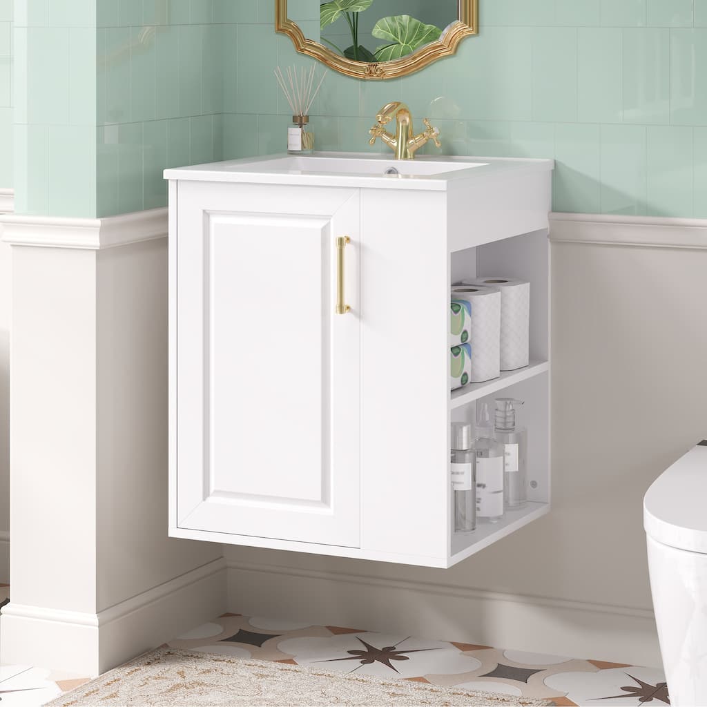 20" Wall Mounted Bathroom Vanity Combo - with Side Cabinet & Soft-Close Door, Modern Bathroom Vanity with Sink