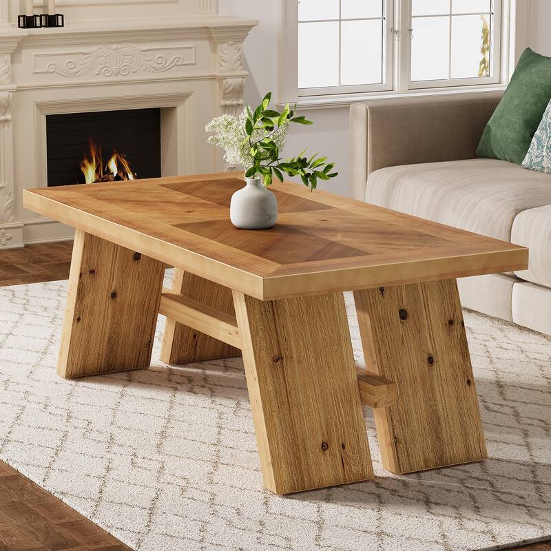47" Solid Wood Farmhouse Coffee Table with Geometric Wood Grain