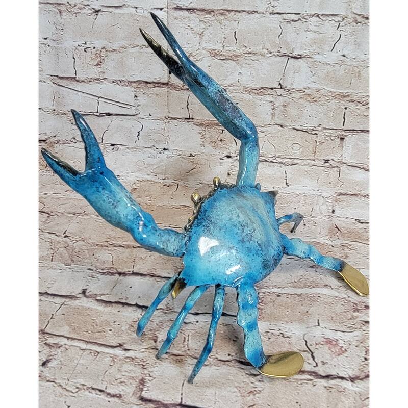 Colorful Patina Glazed Bronze Metal Crab Sculpture Figurine Statue Marine Art 6 Inches X 12 Inches