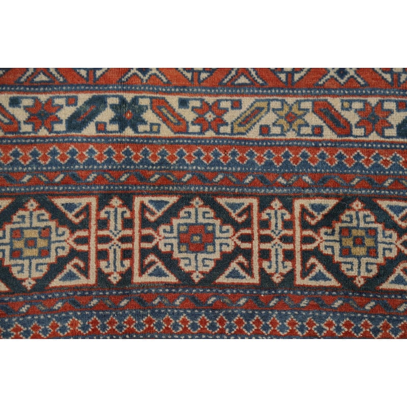 Hand Knotted Oriental 100% Wool Carpet Traditional Geometric Oranges & Rust Kazak Area Rug - 5' 4'' X 3' 8''