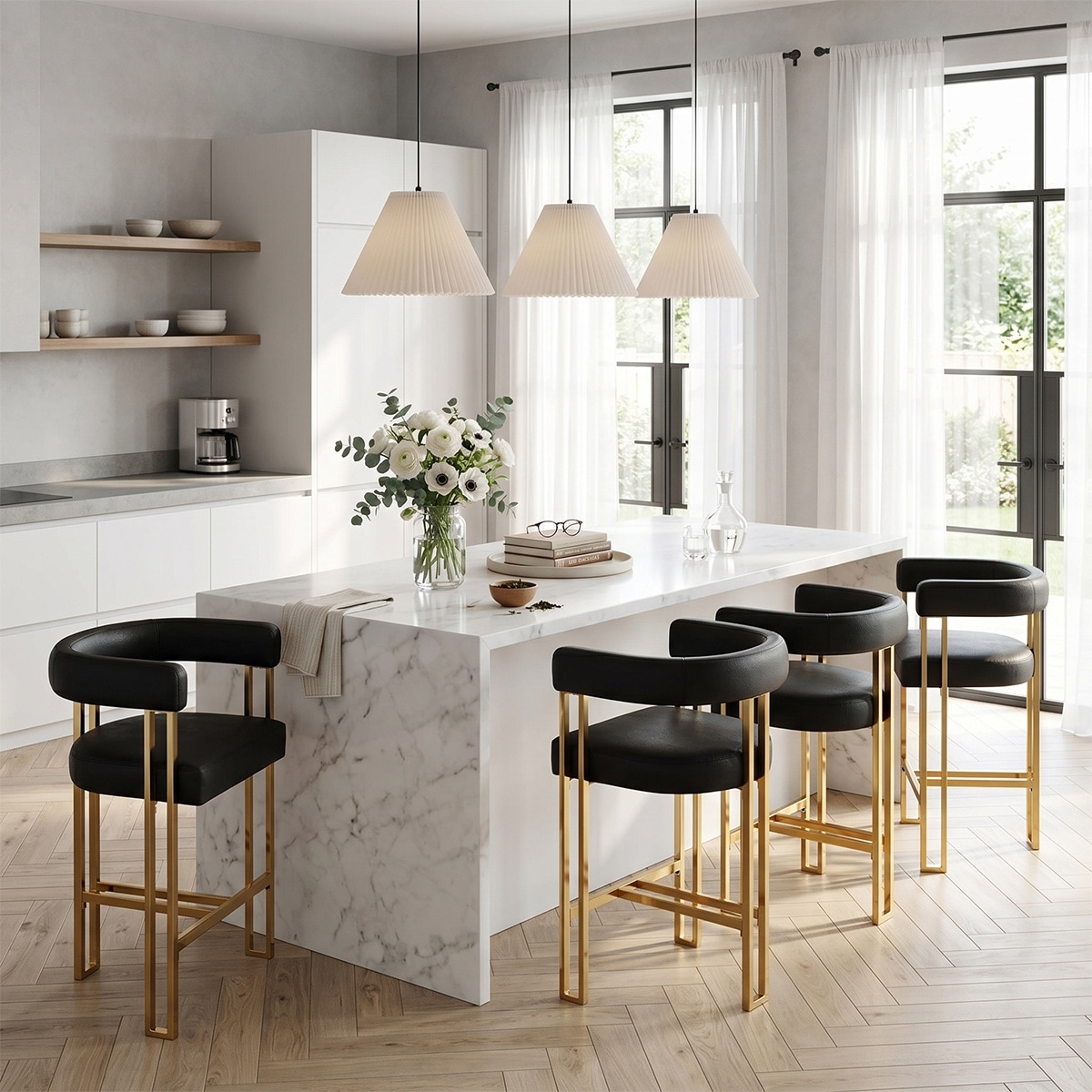 25" Faux Leather Solid back Gold Tripod Base Counter Stool(Set of 4)