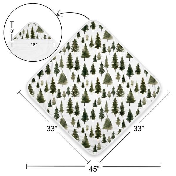 Sweet Jojo Designs Sage Green Woodland Boy, Girl, Unisex/Gender Neutral Hooded Baby Towels - Toddler Bath Towel -Forest Pinetree