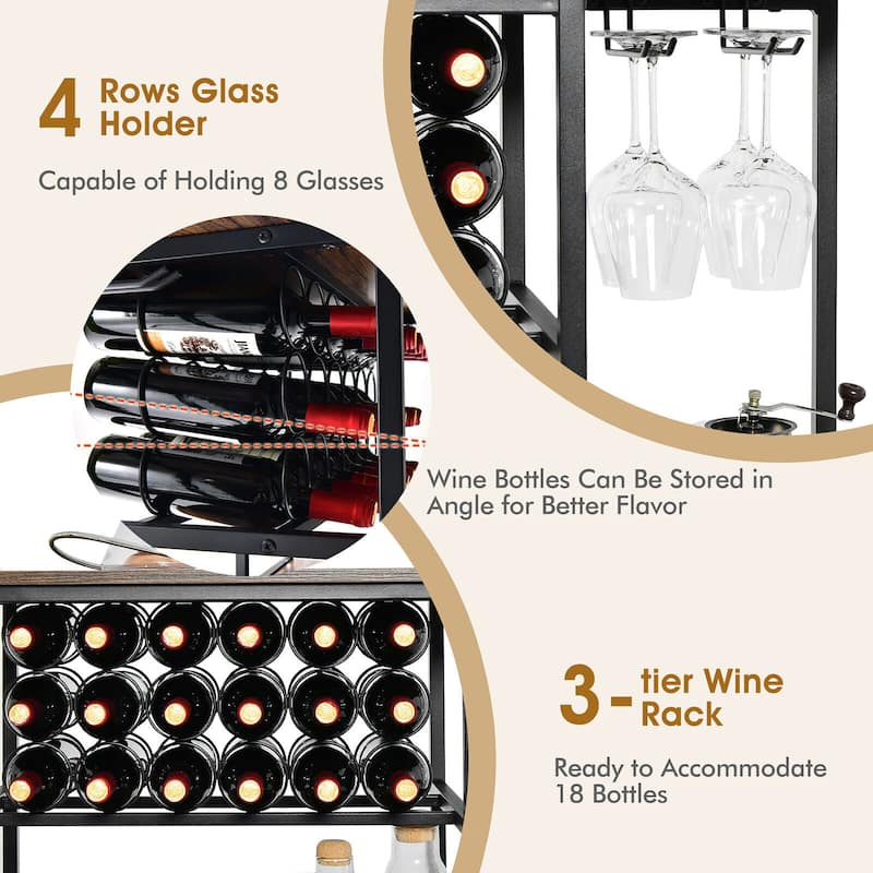 Gymax Wine Rack Table Coffee Bar Cabinet Freestanding Liquor Stand