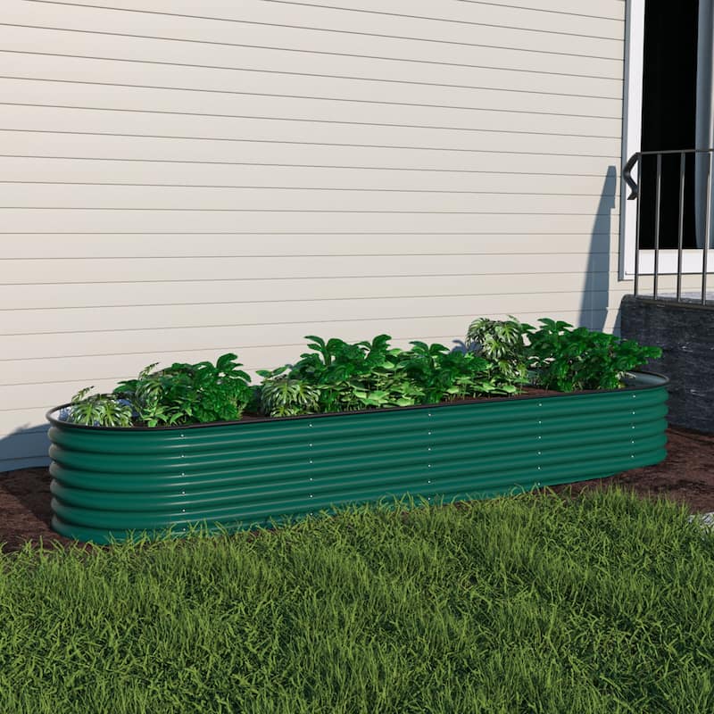 VEIKOUS 9-in-1 Modular Galvanized Metal Raised Garden Bed Kit for Outdoor Planters - Green