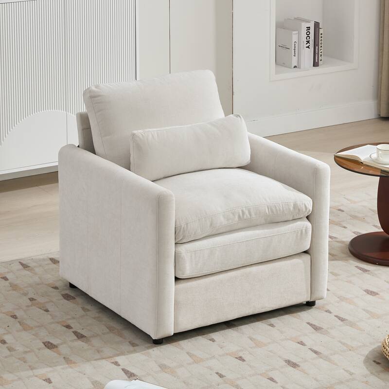 Living Room Cloud Plush Upholstered Sofa with Double Cushion - Beige - Single Sofa