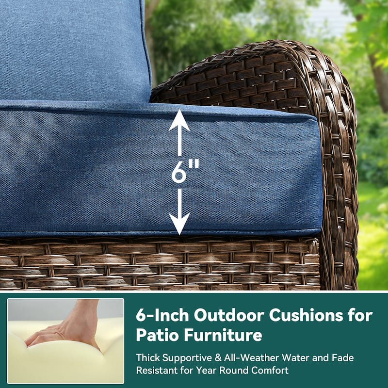 Pocassy Outdoor Sofa Swivel Chair and Ottman with Coffee Table