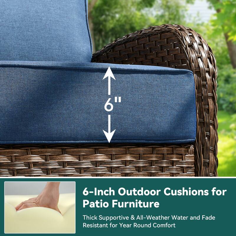 Pocassy Outdoor Sofa Swivel Chair and Ottman with Fire Pit Table