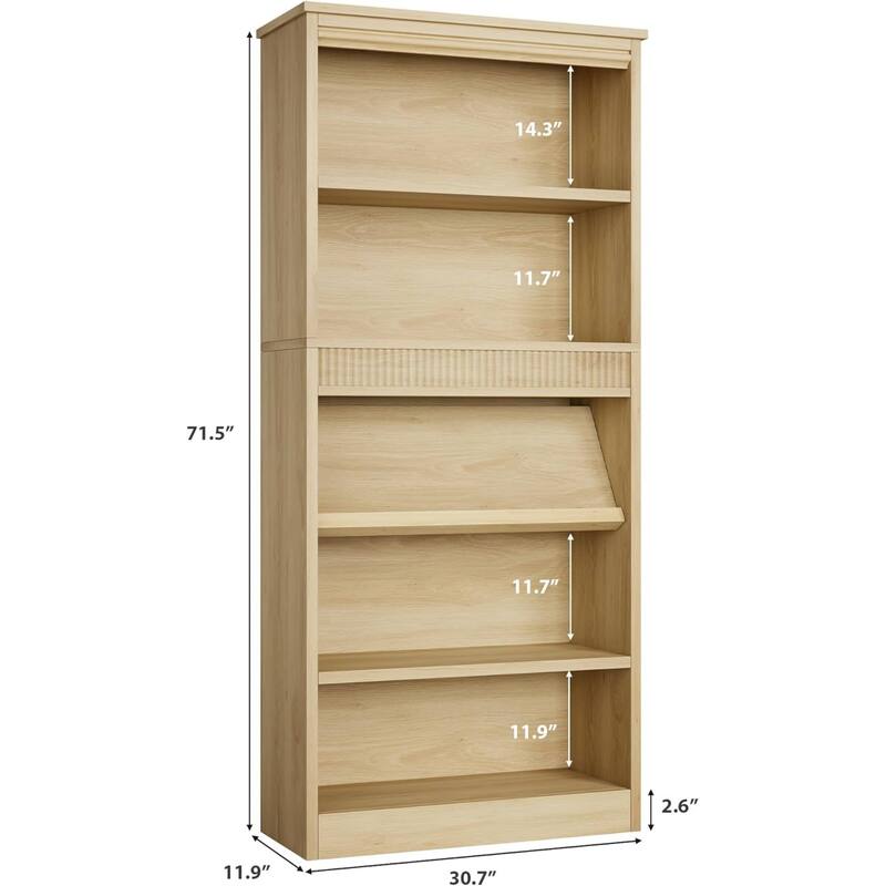 5-Tier Wooden Bookshelf, Sturdy Bookcase Perfect for Living Room, Bedroom - N/A