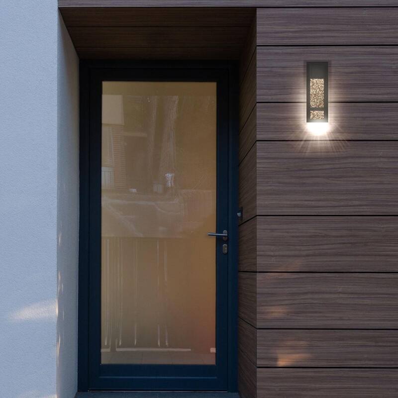 Luxrite Modern LED Outdoor Wall Light, Seeded Bubble Glass, 3CCT 3000K-5000K, 14 Inch, 12W, Black Aluminum, IP65 2-Pack