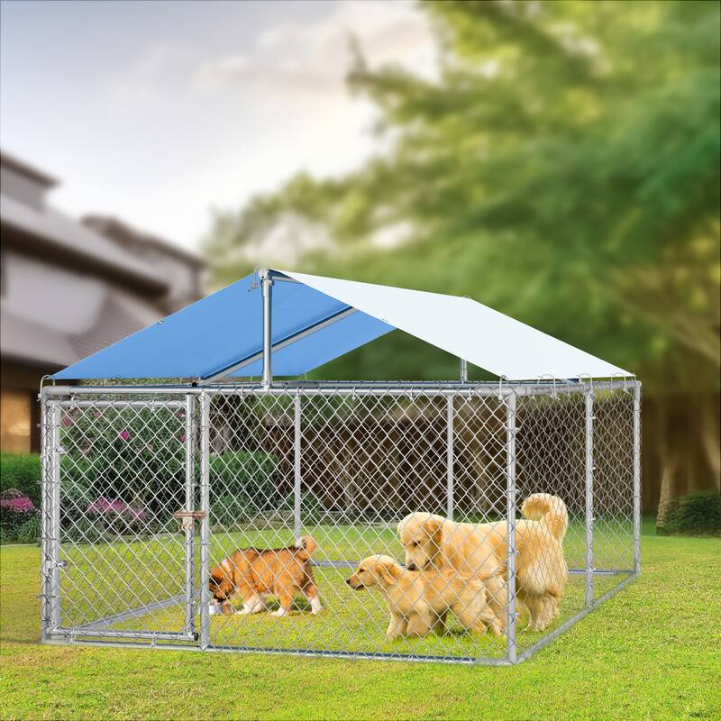 Moasis Large Dog Kennel, Heavy Duty Outdoor Dog Kennel, Dog Playpen, Dogs Run with Roof - 7.5' X 7.5' X 5.4'
